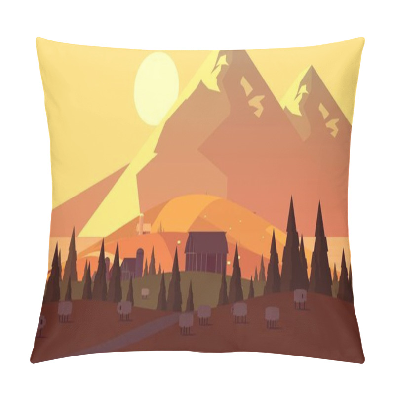 Personality  Sunset Evening Farmland Cartoon Landscape Pillow Covers