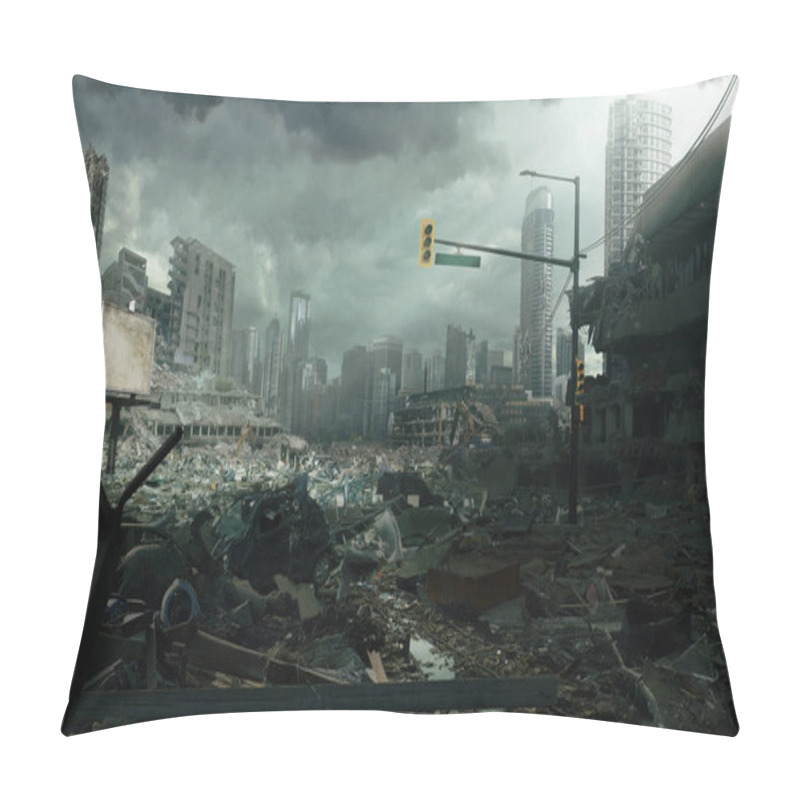 Personality  A Post Apocalyptic Deserted City Lays Beneath A Stormy Sky.  Pillow Covers