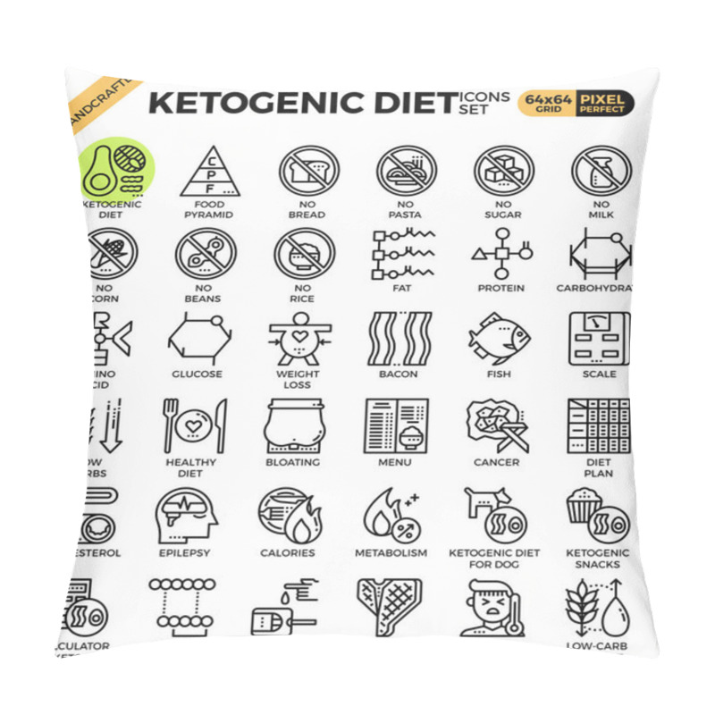 Personality  Ketogenic Diet Concept Icons Set In Modern Line Icon Style For Ui, Ux, Website, Web, App Graphic Design Pillow Covers