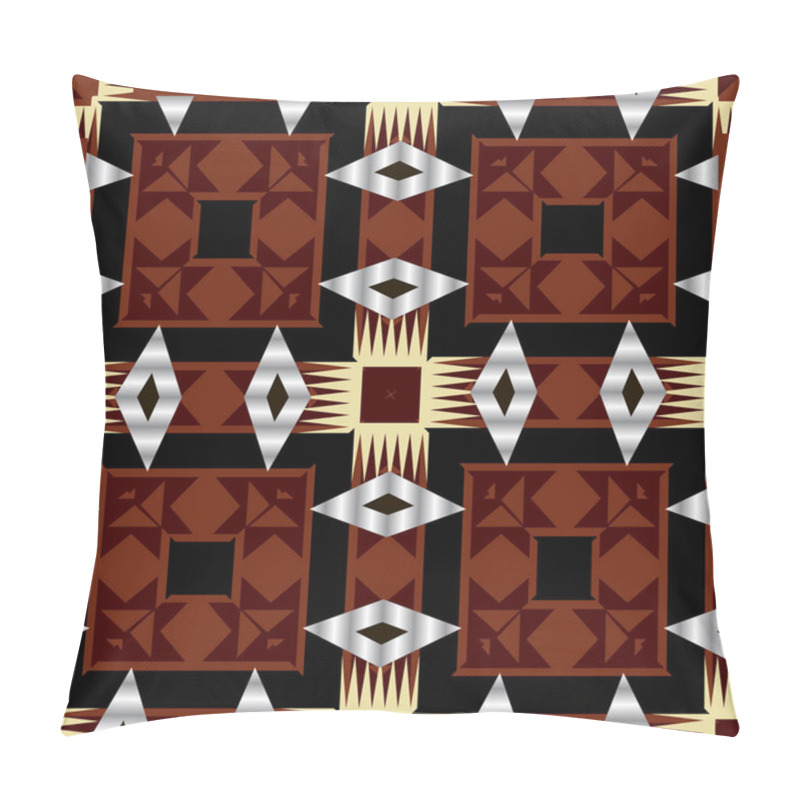 Personality  Native Tribal Ethnic Style Geometric Vector Seamless Pattern. Modern Ornamental Geometry Shapes Ornament. Navajo Retro Ornament With Squares, Rhombus, Zigzag, Lines, Stripes. Endless Ornate Texture Pillow Covers