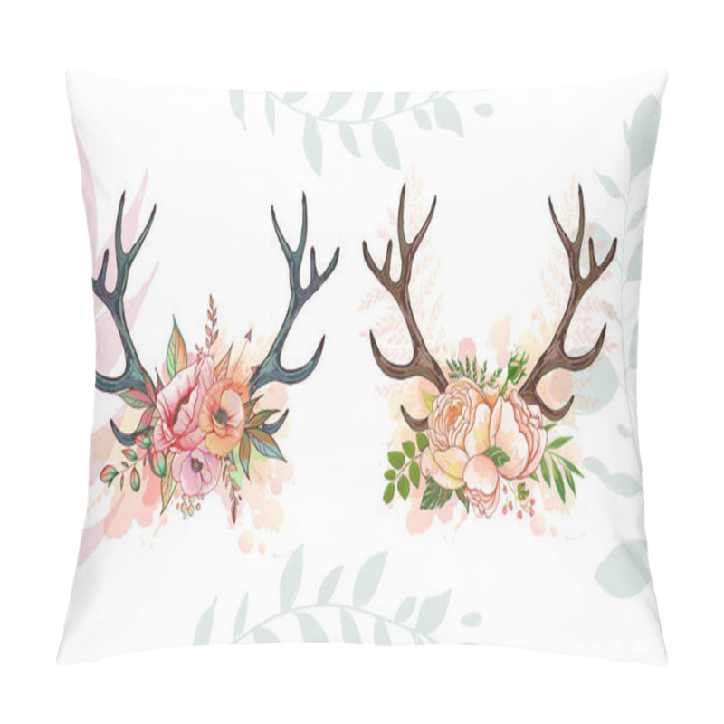 Personality  Illustration Of A Deer Skull With Poppy. Vector Element For Tattoo Sketch, Printing On T-shirts, Postcards And Your Creativity Pillow Covers