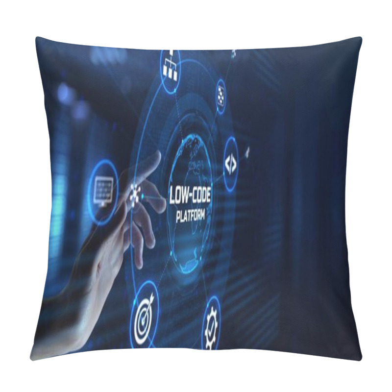 Personality  Low Code Software Development Platform Technology Concept On Screen. Pillow Covers