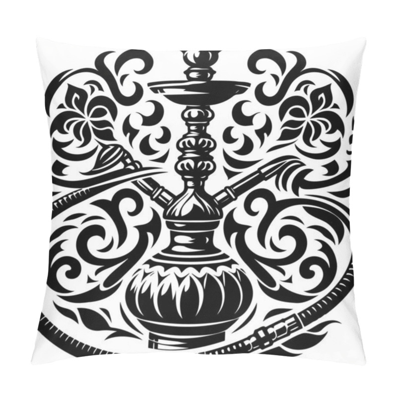 Personality  Vector Stencil Of A Stylish Hookah Adorned With Floral Motifs Pillow Covers