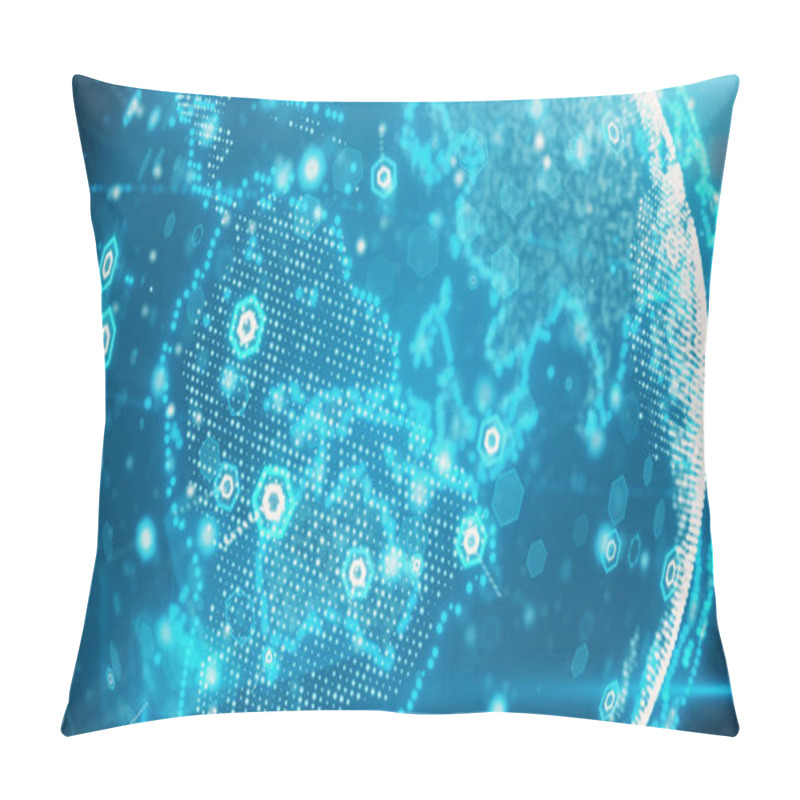 Personality  3d Illustration Of Digital Planet Earth Data Abstract Of A Technological Data Network Transmitting Communication, Complexity And Data Flow Of The Modern Digital Era Pillow Covers