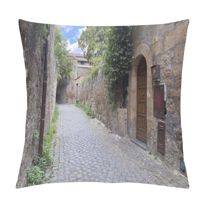 Personality  Charming Cobblestone Alley In Ancient European Town. Stone Walls With Wooden Door And Climbing Plants. Narrow Medieval Street With Rustic Architecture And Atmospheric Lighting. Pillow Covers