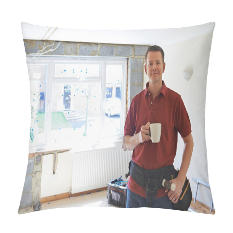 Personality  Builder Carrying Out Home Improvements Taking A Break Pillow Covers