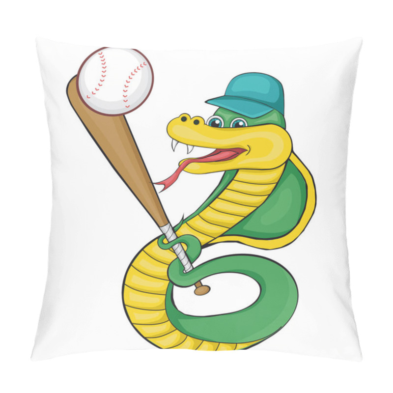 Personality   Snake Playing Baseball.  Cartoon Style. Clip Art For Children. Pillow Covers