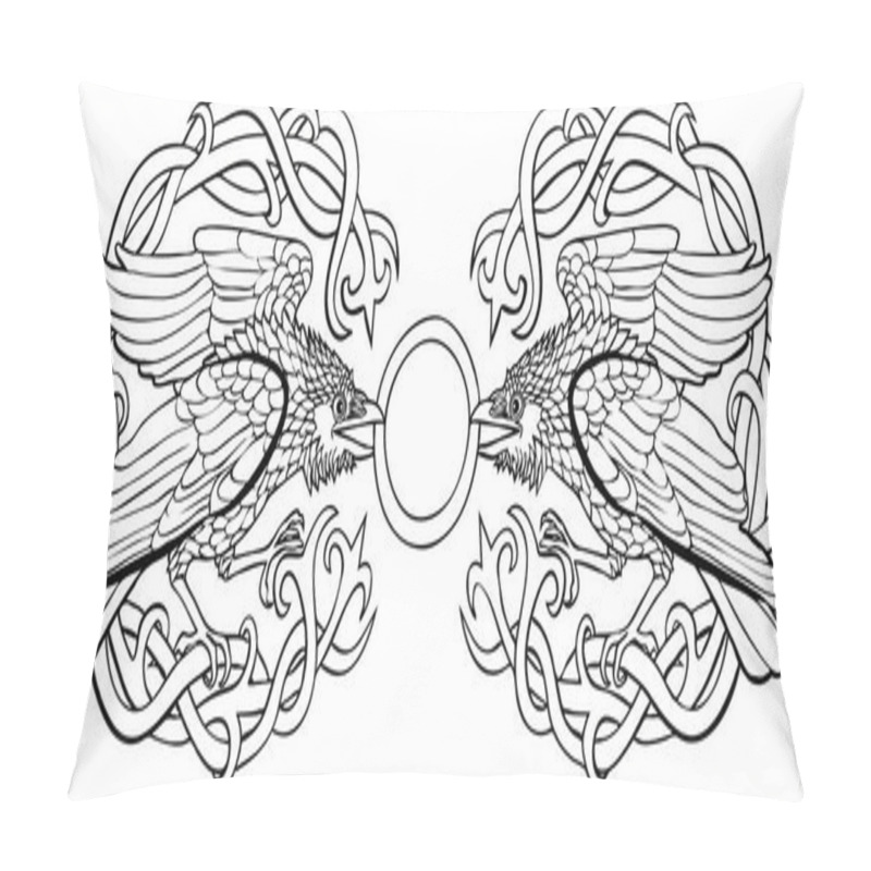 Personality  Vector Illustration Of Celtic Ravens Cloak Clasp Black And White  Pillow Covers