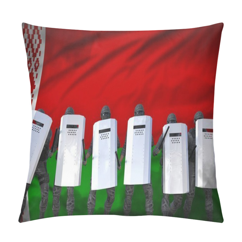 Personality  Belarus Police Squad Protecting Government Against Mutiny - Protest Stopping Concept, Military 3D Illustration On Flag Background Pillow Covers