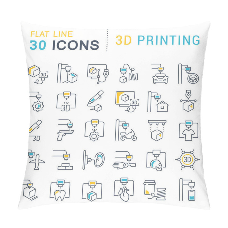 Personality  Set Vector Line Icons Of 3D Printing Pillow Covers