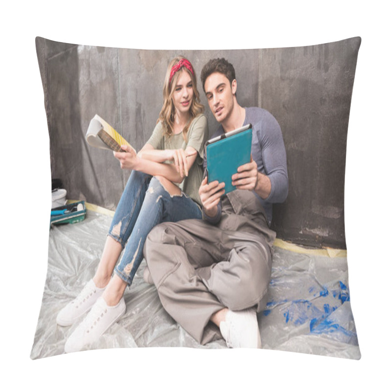 Personality  Young Couple With Digital Tablet  Pillow Covers