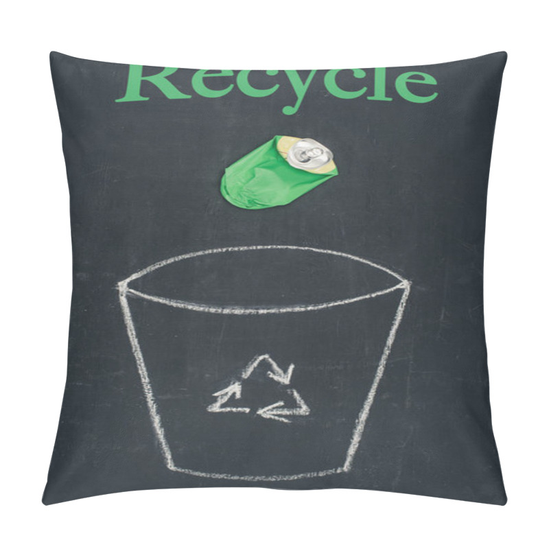 Personality  Beer Can Falling Into Drawn Trash Bin With Recycle Sign On Chalkboard Pillow Covers