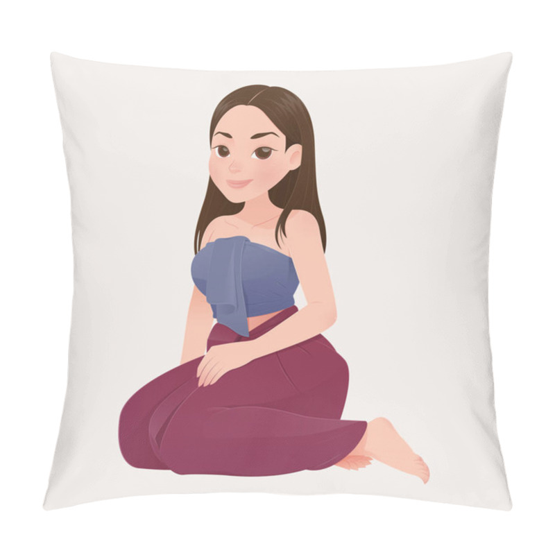 Personality  Illustration Thai Women In Thai Traditional Dress, Traditional Southeast Asian Costume, Vector And Cartoon Pillow Covers