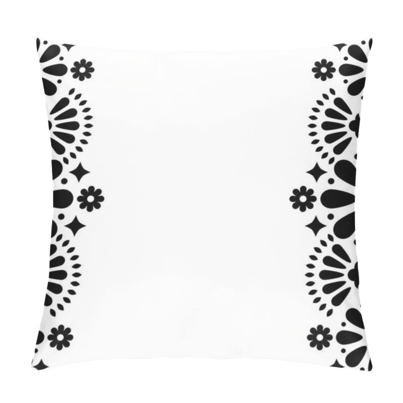 Personality  Mexican Folk Vector Wedding Or Party Invitation, Greeting Card,  Black And White Frame Design With Flowers And Abstract Shapes  Pillow Covers