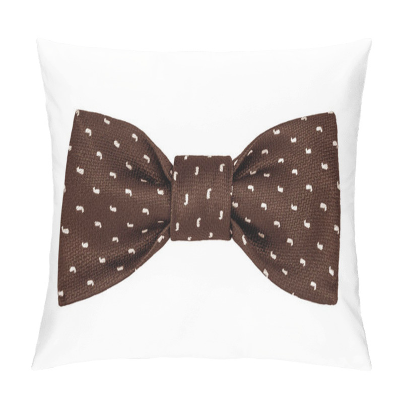 Personality  Fashionable Brown Bow Tie With White Paisley Pattern Isolated On White Background Pillow Covers