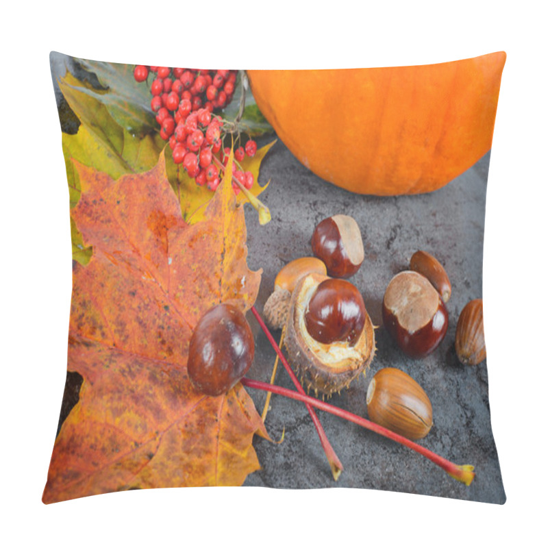 Personality  Autumn Maple Leaves With Chestnuts And Pumpkin Pillow Covers