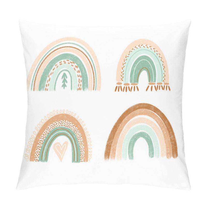 Personality  Collection Of Hand Drawn Boho Rainbows In Pastel Mint And Brown Colors, Isolated Elements On White Background; Nursery Art Design, For Printing On Baby Clothes And Textiles, Home Decor Art Pillow Covers