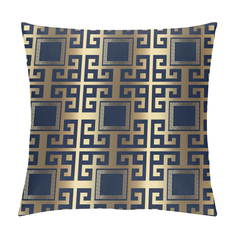 Personality  Geometric Gold 3d Greek Vector Seamless Pattern. Tribal Ethnic Ornamental Squares Background. Modern Checkered Repeat Backdrop. Abstract Ornate Greek Key Meanders Ornament With Square Shapes, Frames Pillow Covers