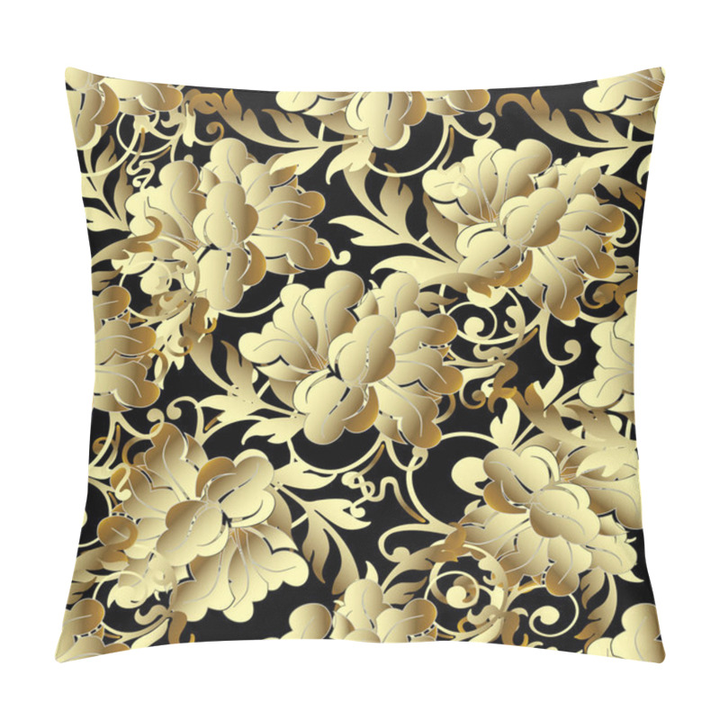 Personality  Baroque Gold 3d Flowers Seamless Pattern. Pillow Covers