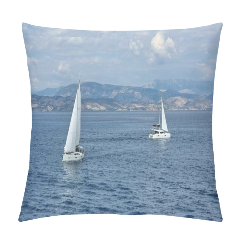 Personality  Sail Sailing Ship On The Blue Sea Summer In Greece Pillow Covers