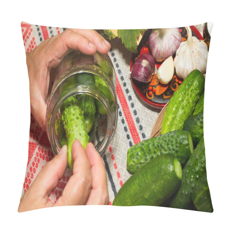 Personality  Pickling Cucumbers, Pickling - Hands Close-up, Cucumber, Herbs,  Pillow Covers