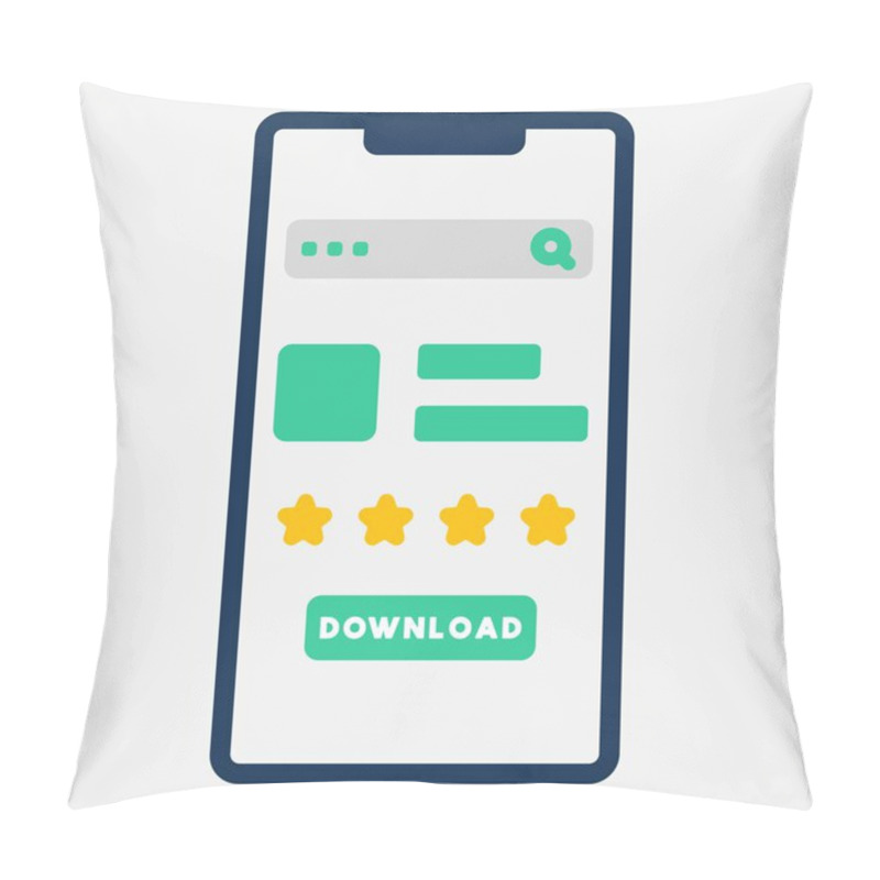 Personality  Illustration Of A Mobile Interface With A Search Bar, Star Ratings And Download Buttons. Suitable For Presentations, App Design And Digital Marketing. Pillow Covers