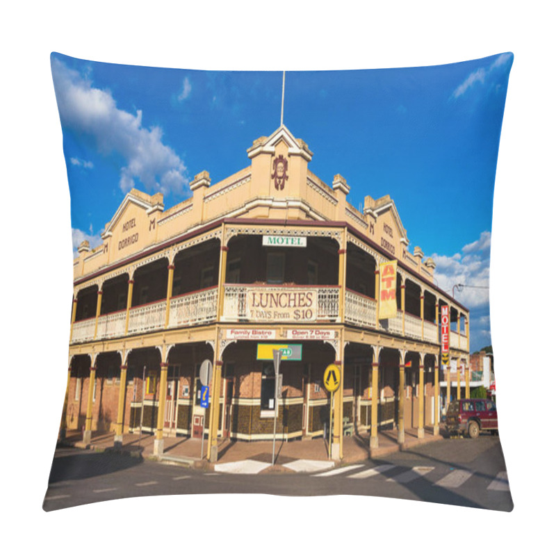 Personality  Dorrigo, Australia - April 23, 2014: Dorrigo Hotel Historic Building In Old Colonial Style Of Terrace Houses Pillow Covers