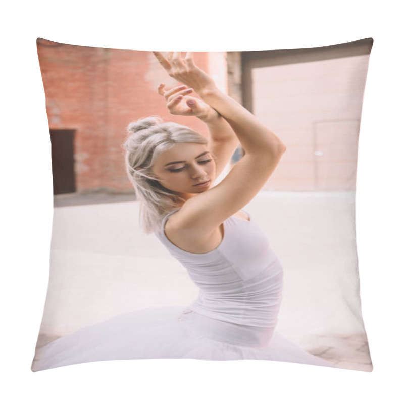 Personality  Attractive Young Ballerina Looking Down While Dancing On Street  Pillow Covers