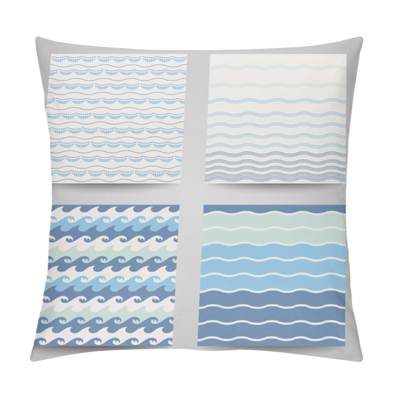 Personality  Set Of Sea Wave. Seamless Patterns In White, Turquoise And Dark Blue Colors. Vector Illustration. Pillow Covers