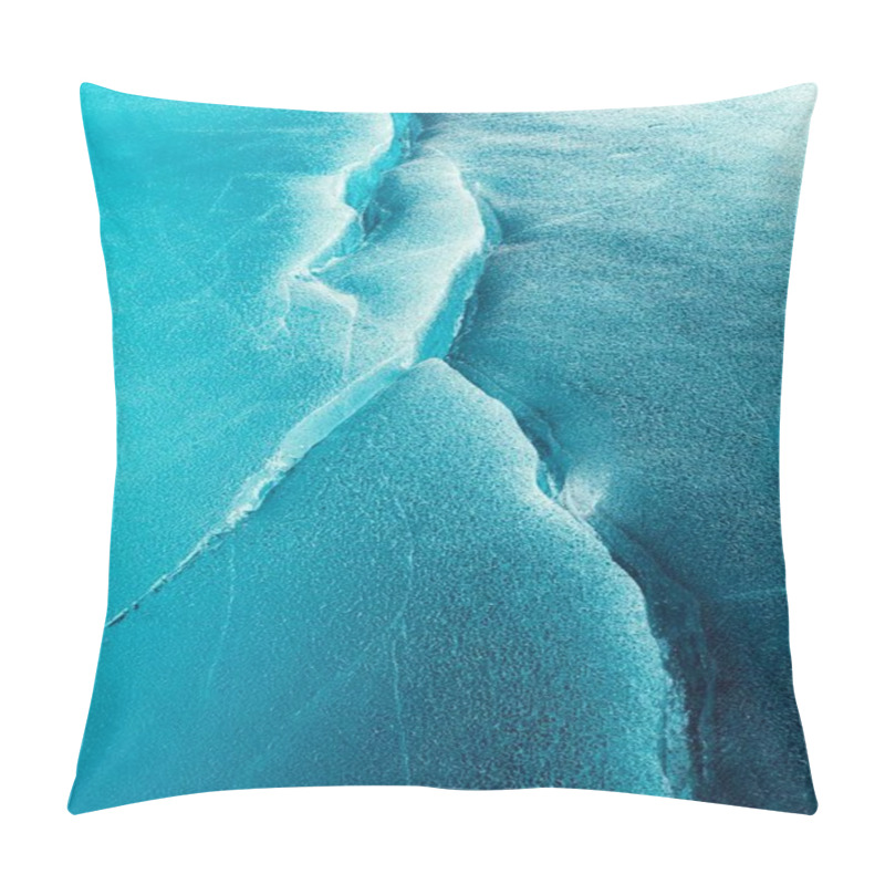 Personality  Stunning Texture Of Cracked Ice With Blue Hues, Showcasing Nature's Delicate Patterns. Pillow Covers