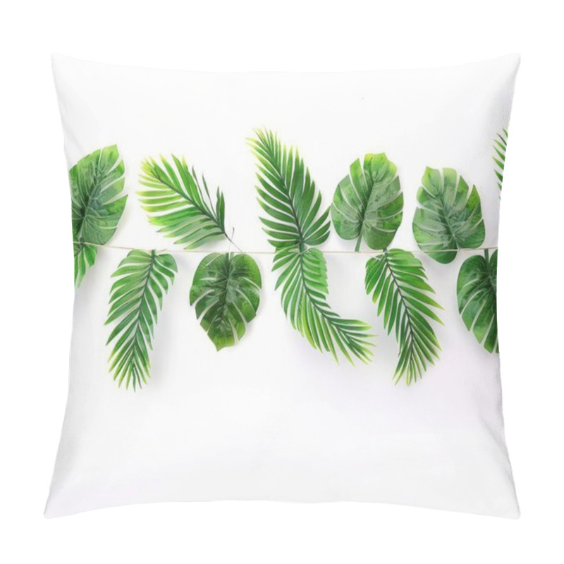 Personality  A Vibrant Arrangement Of Lush Green Tropical Leaves Against A White Background. Pillow Covers