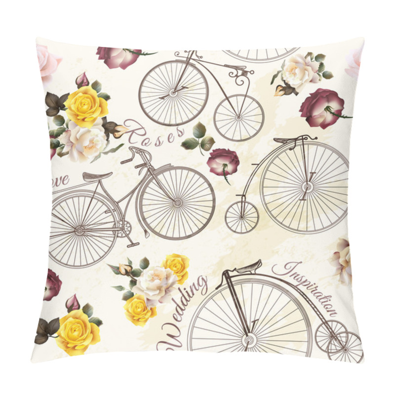 Personality  Cute Vector Invitation With Fake Bicycle And Flowers Pillow Covers