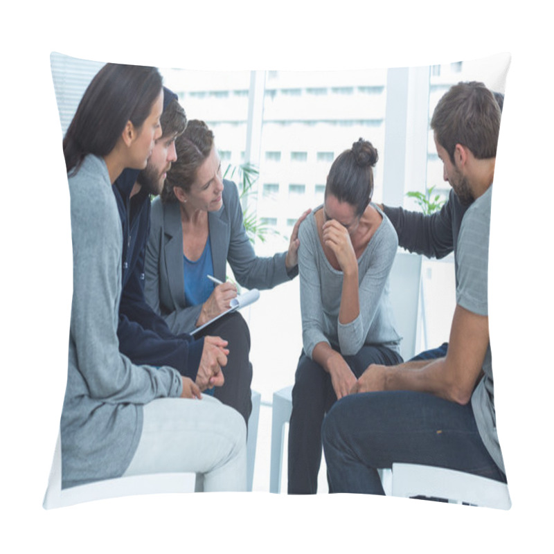 Personality  Concerned Patients Comforting Another In Rehab Group Pillow Covers