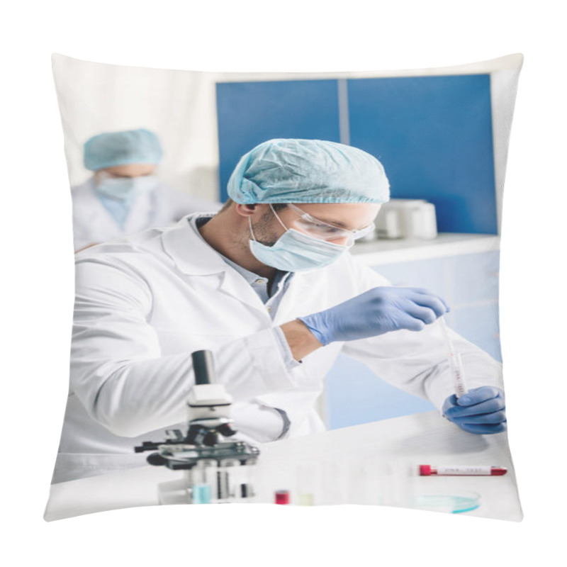 Personality  Selective Focus Of Genetic Consultant Doing Dna Test In Lab  Pillow Covers