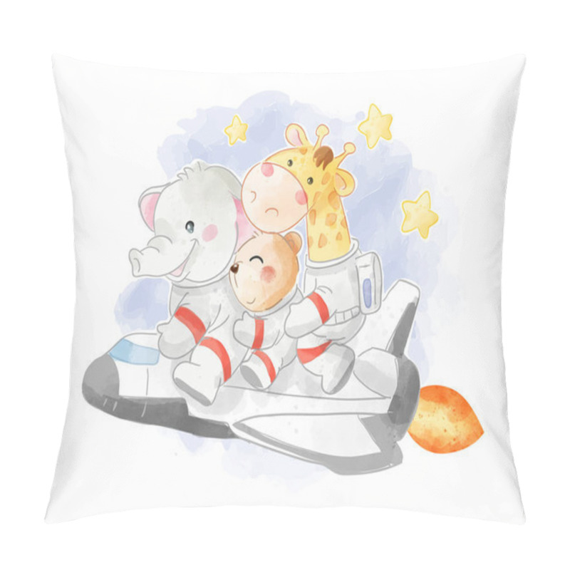 Personality  Cute Animal Friend Riding Rocket Ship Illustration Pillow Covers