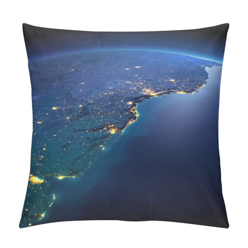 Personality  Detailed Earth. South America. Rio De La Plata On A Moonlit Nigh Pillow Covers