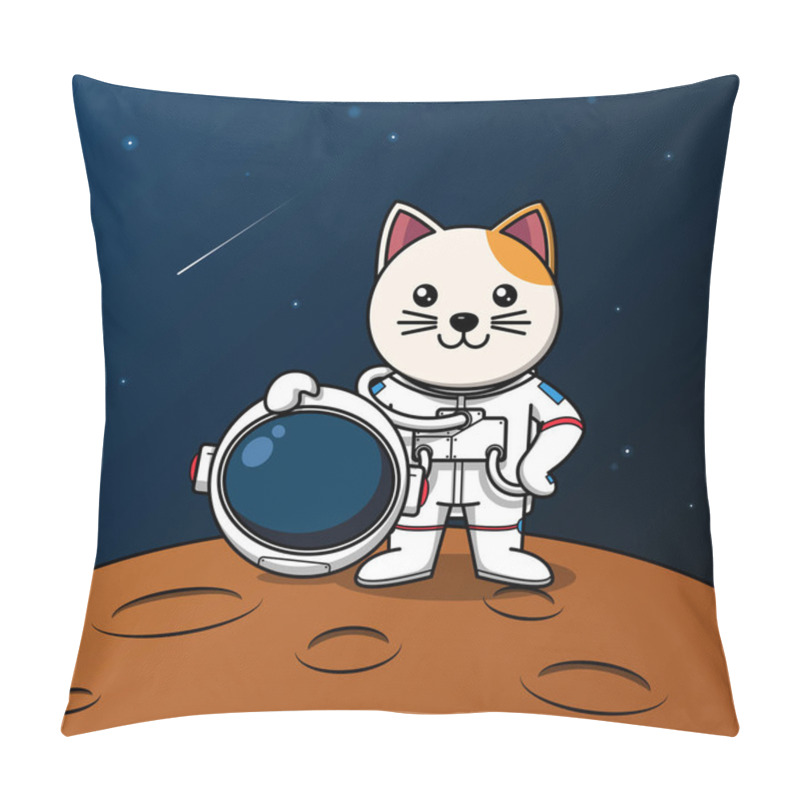 Personality  Cute Cat Astronaut Standing On The Moon Illustration Pillow Covers