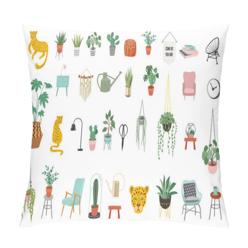 Personality  Urban Jungle, Trendy Home Decor Elements With Plants, Planters, Cacti, Tropical Leaves Pillow Covers