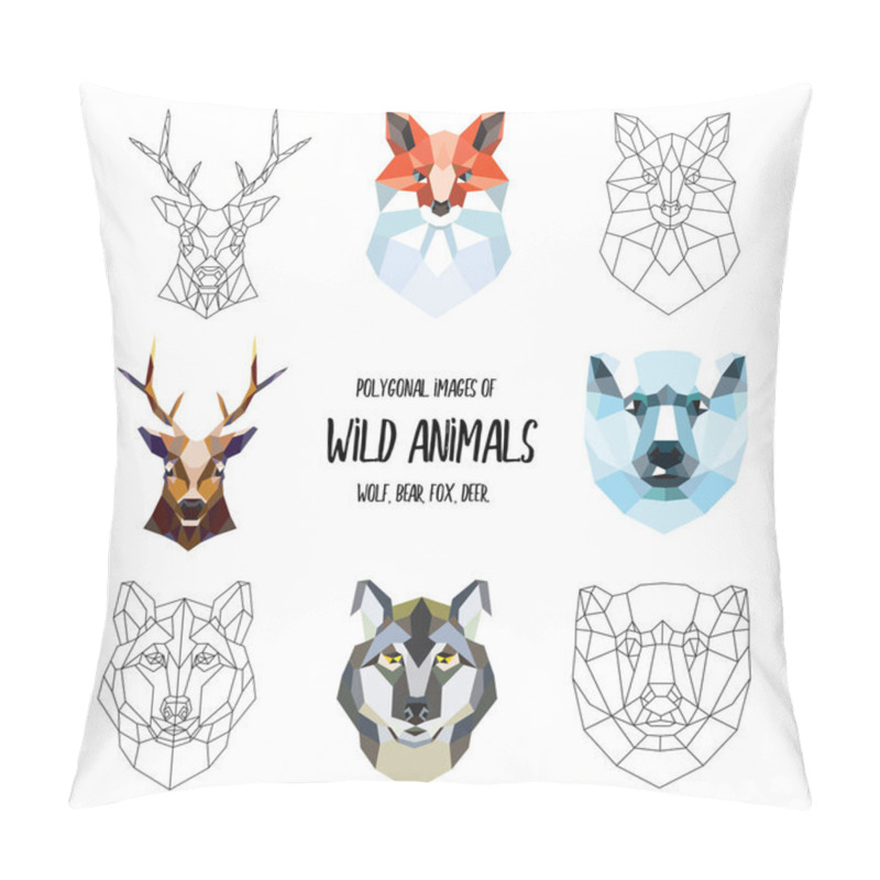 Personality  Set Of Illustrations. Vector Graphics. Portrait Of Triangles. Pillow Covers