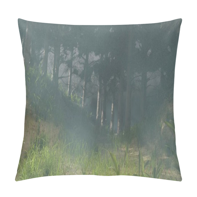 Personality  3d Render Fog In Pine Trees Forest Nature Landscape Scene Wallpaper Backgrounds Pillow Covers