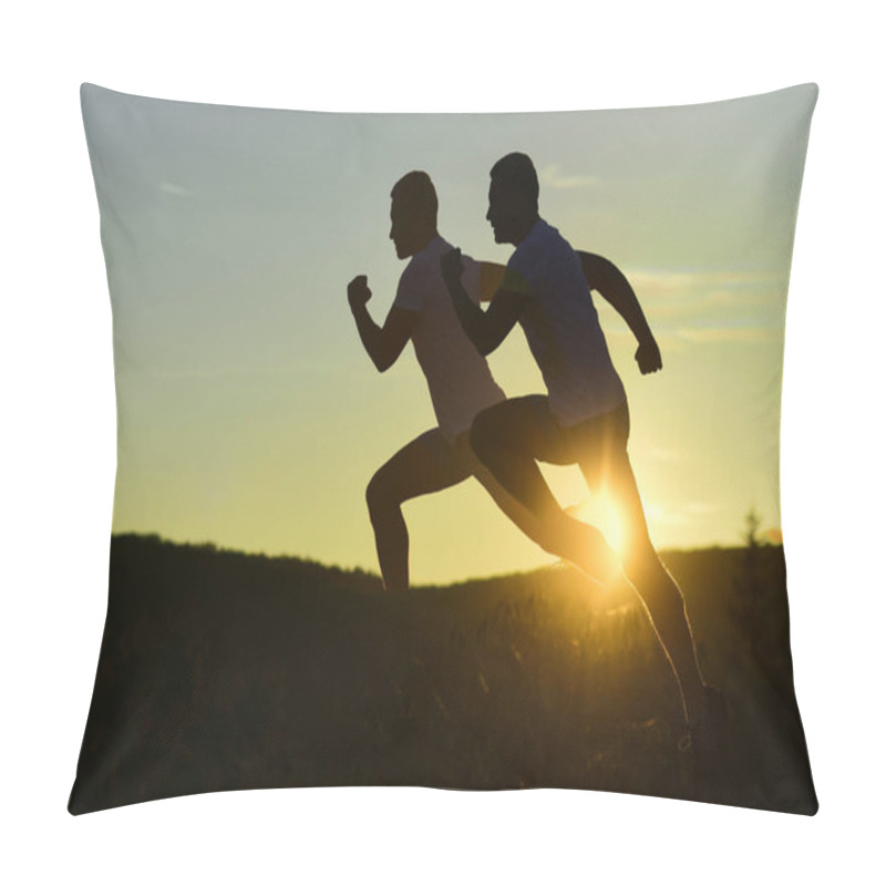 Personality  Sequence Of Male Silhouettes Running On Dawn Background Pillow Covers