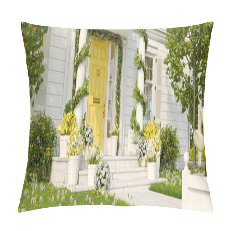 Personality  Spring Decorated Porch With A Lot Of Flowers. 3d Rendering Pillow Covers