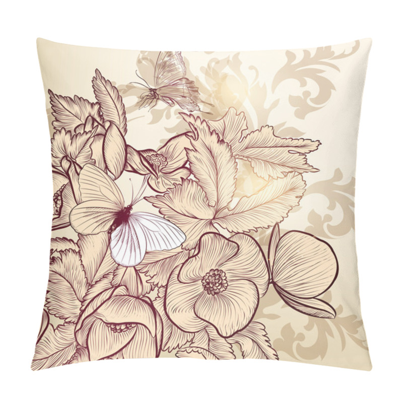 Personality  Floral Vector Design With Hand Drawn Flowers And Butterflies Pillow Covers