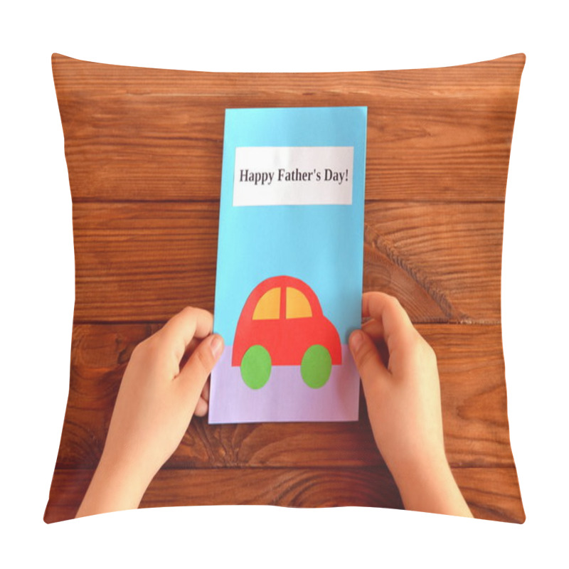 Personality  Greeting Card Father's Day. Child Holds A Greeting Card In His Hand. Happy Father's Day. Easy Kids Crafts  Pillow Covers