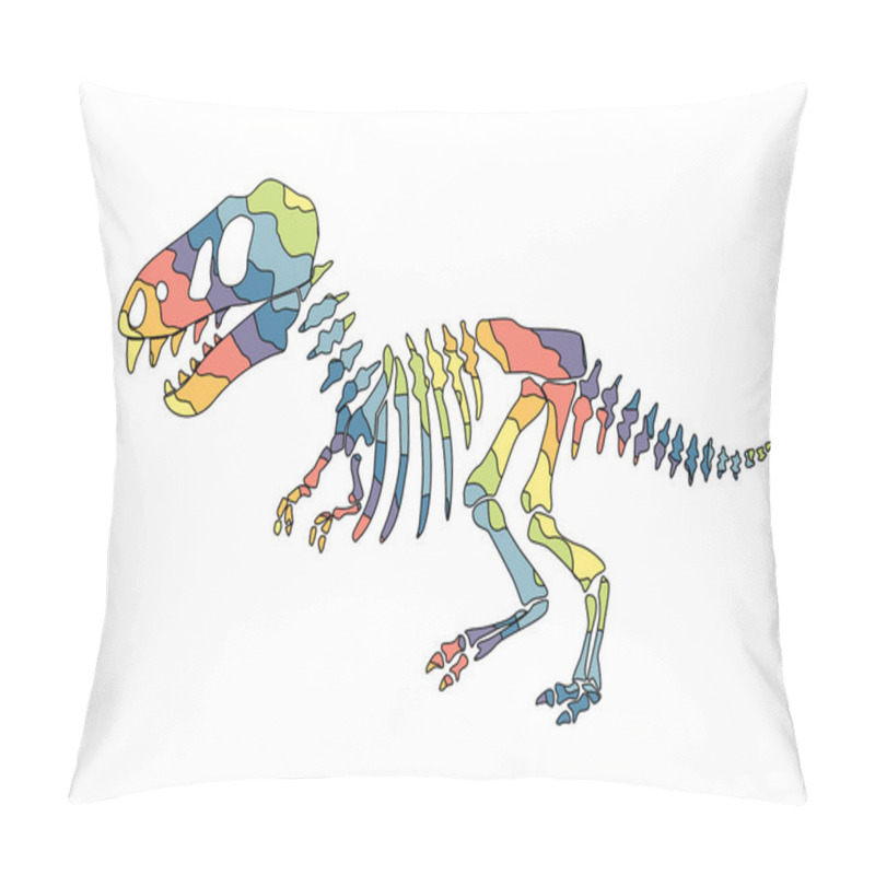 Personality  Dinosaur Skeleton . Original Design With Rainbow Dinosaur. Print For T-shirts, Textiles, Wrapping Papers, Webb. Drawn Vector Illustration Pillow Covers