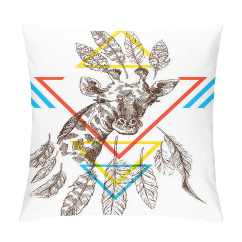 Personality  Beautful Hand Drawn Illustration Portrait Og Giraffe. Pillow Covers