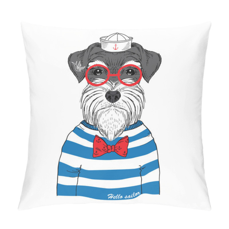 Personality  Hand Drawn Illustration Of Schnauzer Sailor Pillow Covers