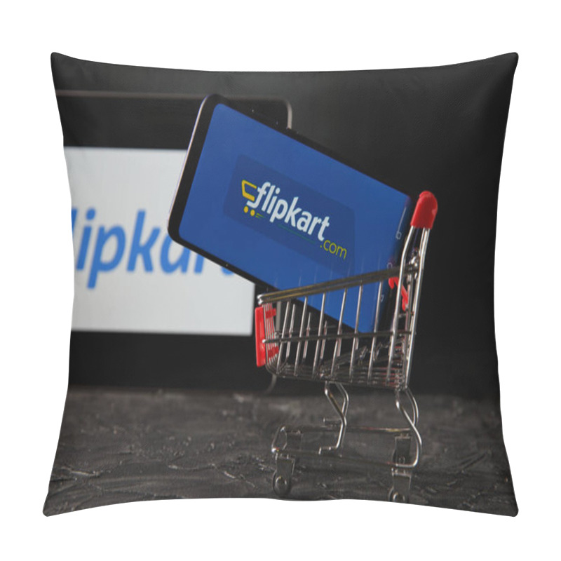 Personality  Tula 24 09 2019: Flipkart On The Phone Display. Pillow Covers