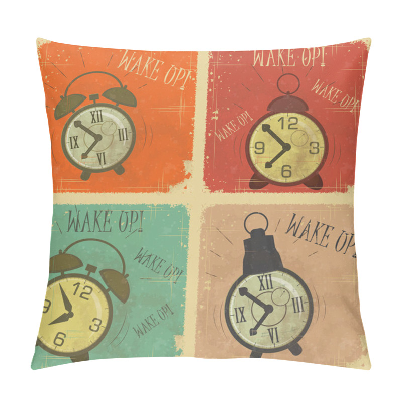 Personality  Retro Alarm Clock With Text: Wake Up! Pillow Covers