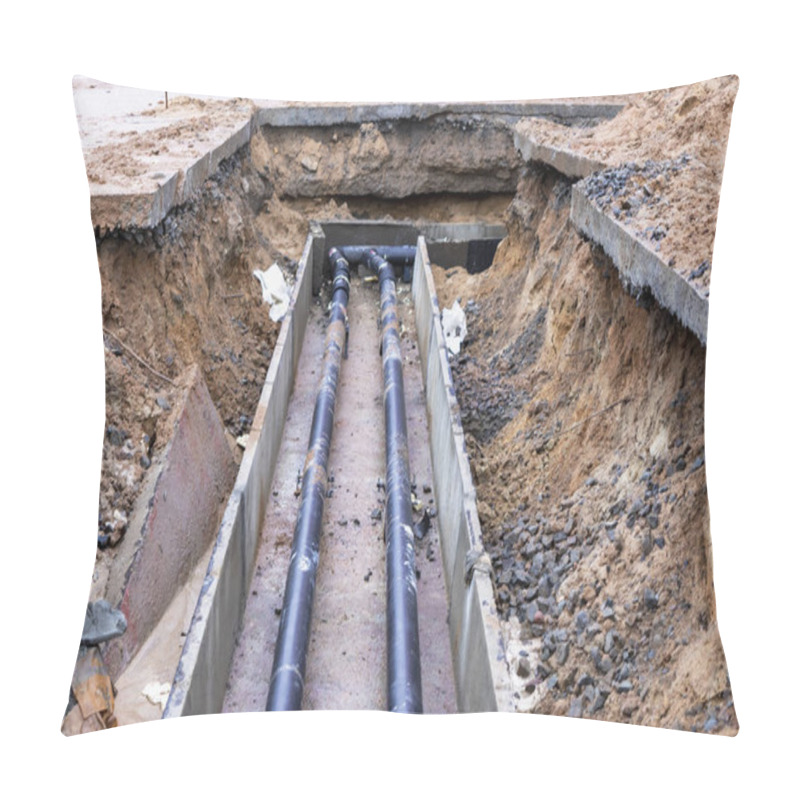 Personality  Underground Communications. Heating Pipes In Reinforced Concrete Trays. Reinforced Concrete Trays For Laying Communications Are Laid In The Excavated Trench Pillow Covers